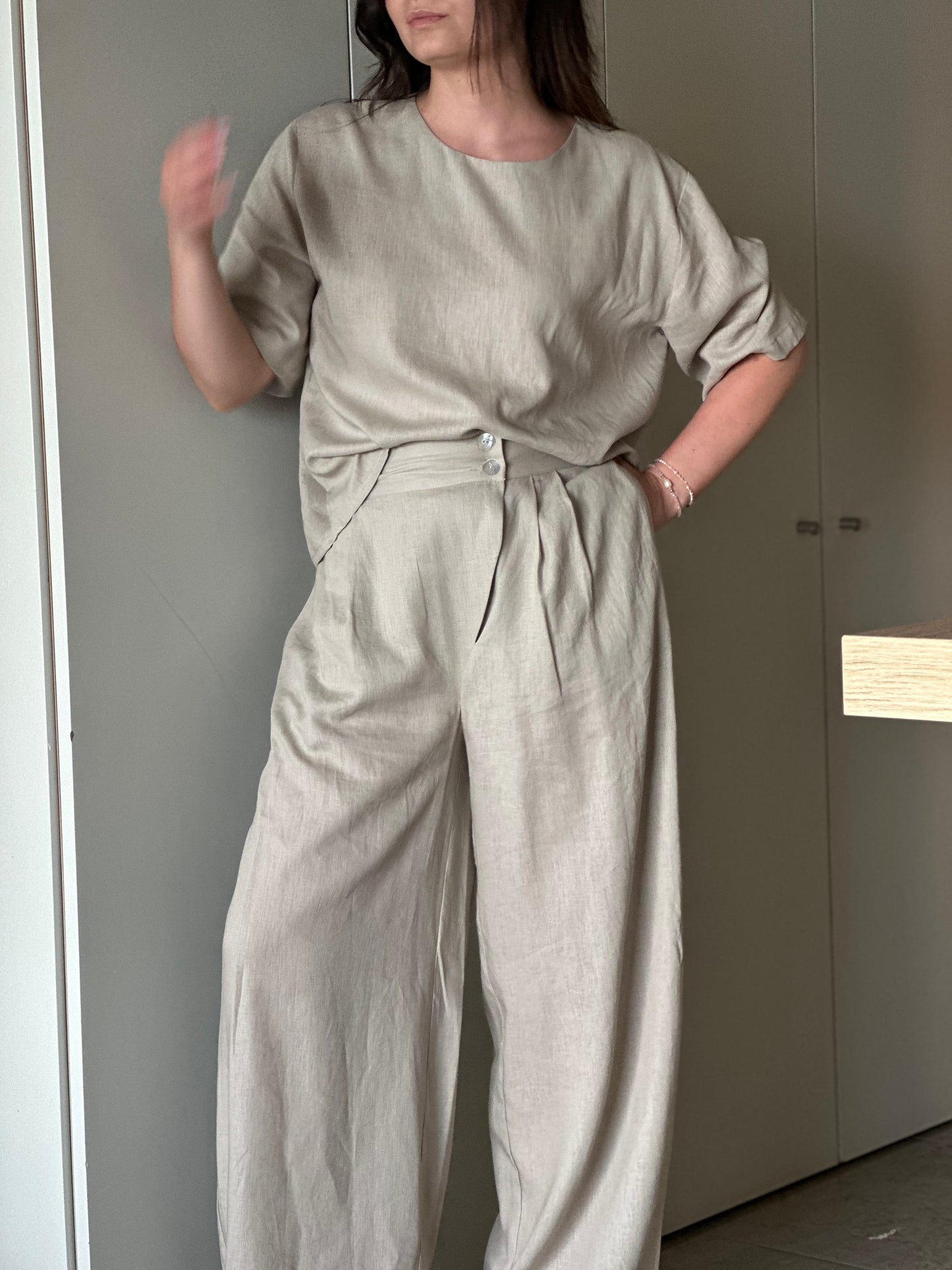Blusa de Manga Curta Sementa | Cor Bege