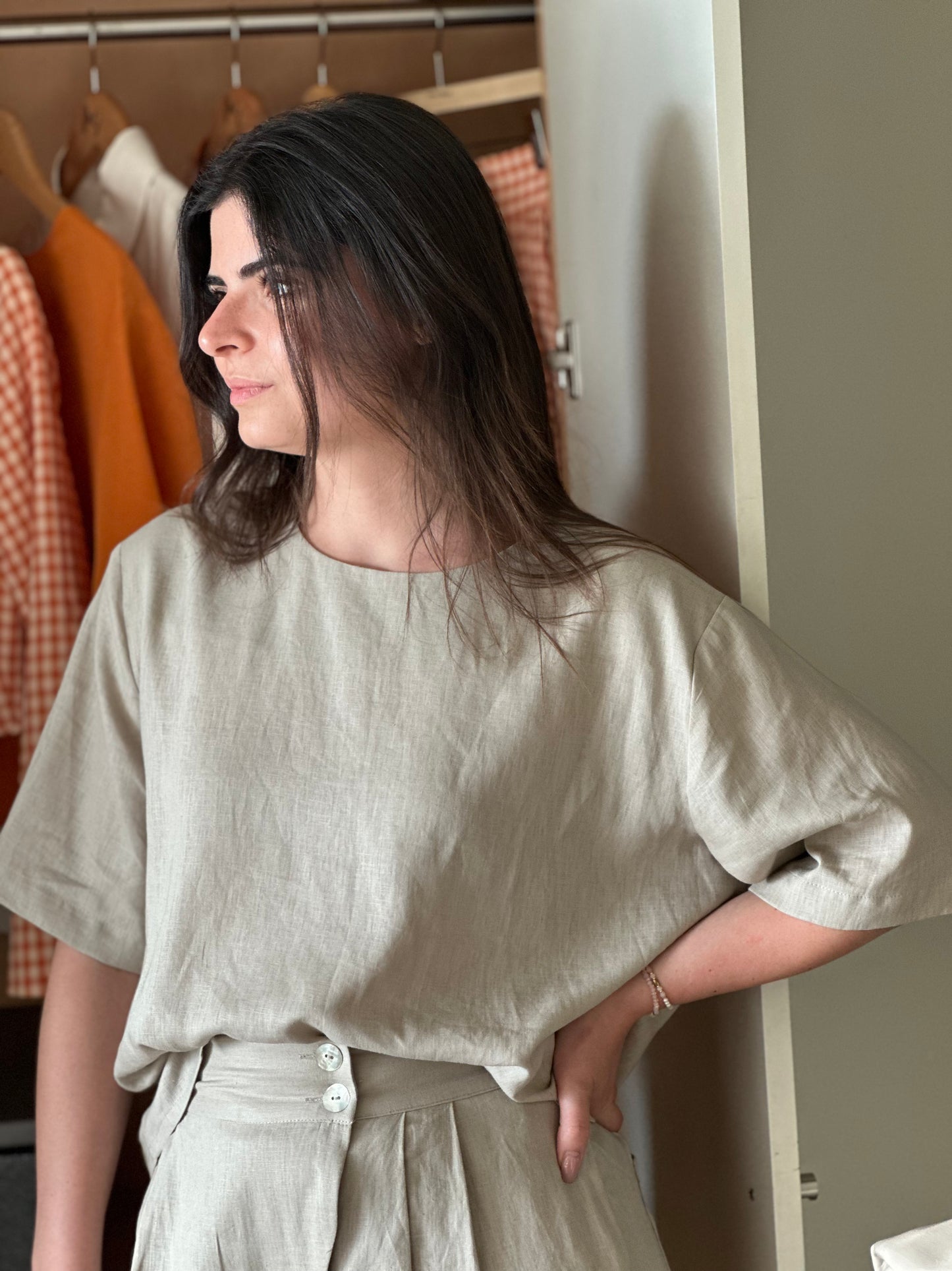 Blusa de Manga Curta Sementa | Cor Bege