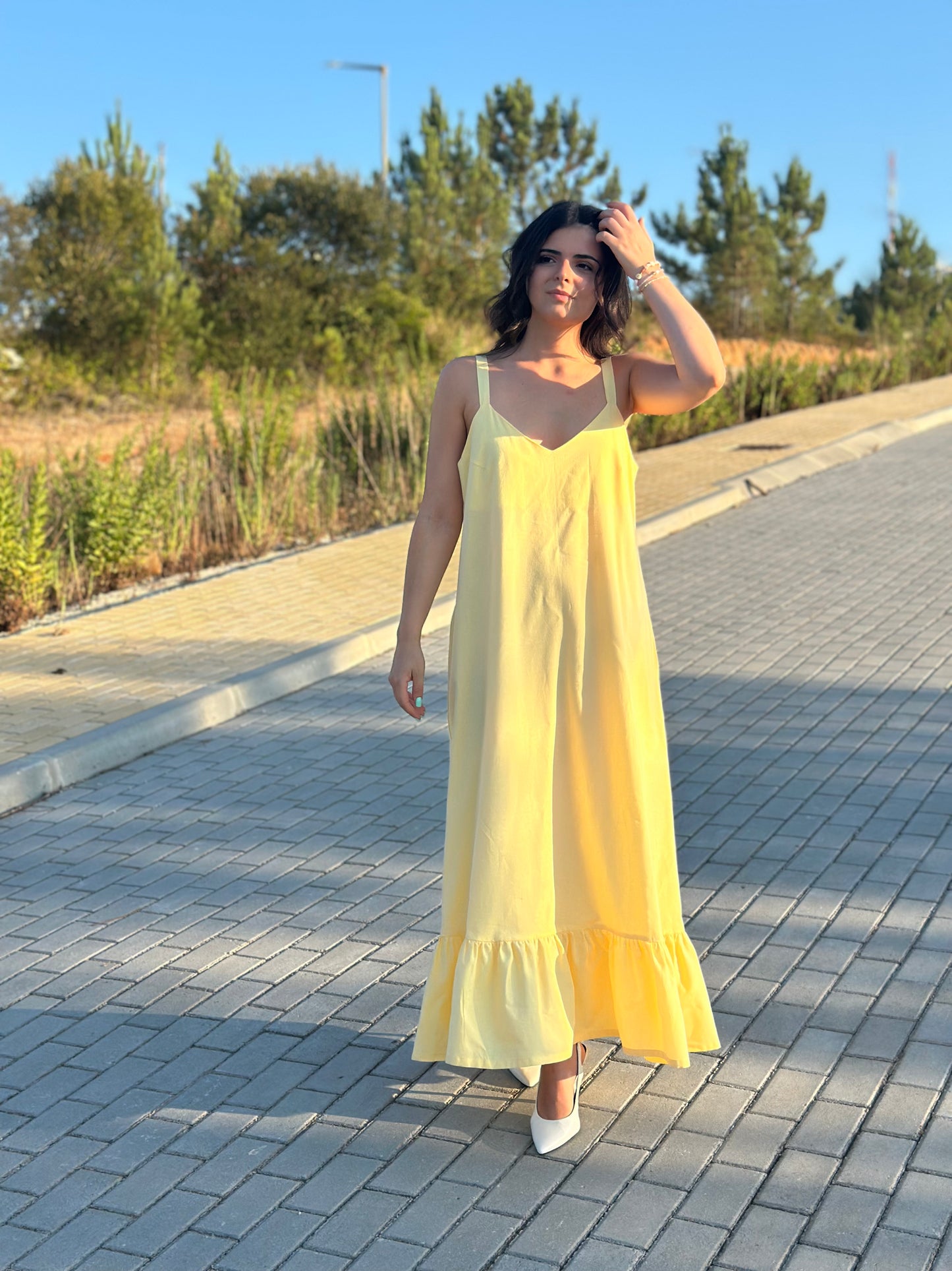 Vestido Evasé LARAL | Cor Amarelo Manteiga
