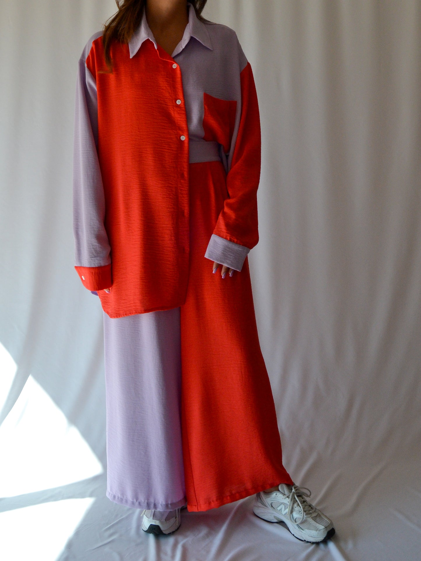 Nescence Oversized Shirt | Duo Lilac and Red-Orange | Long Sleeve | One Size Fits All