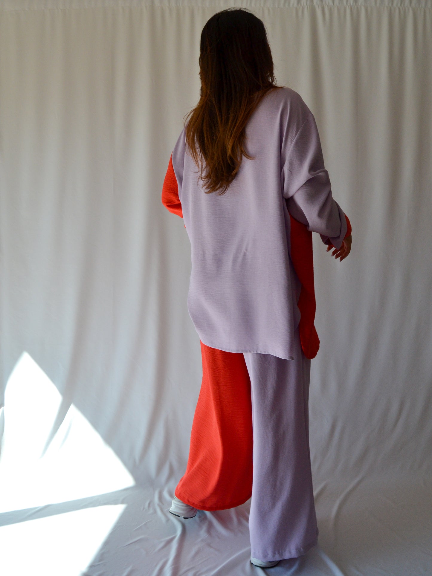 Nescence Oversized Shirt | Duo Lilac and Red-Orange | Long Sleeve | One Size Fits All