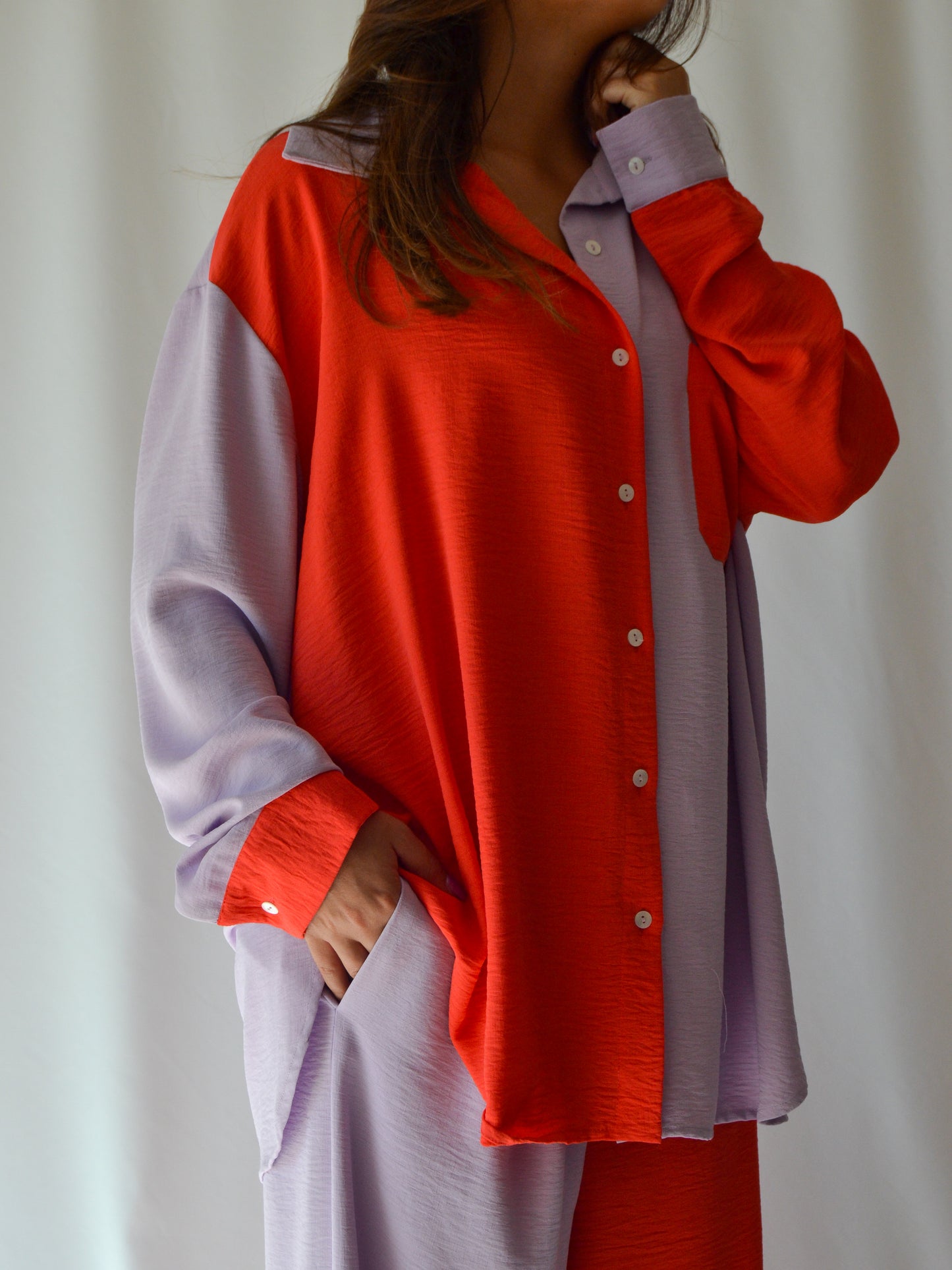 Nescence Oversized Shirt | Duo Lilac and Red-Orange | Long Sleeve | One Size Fits All