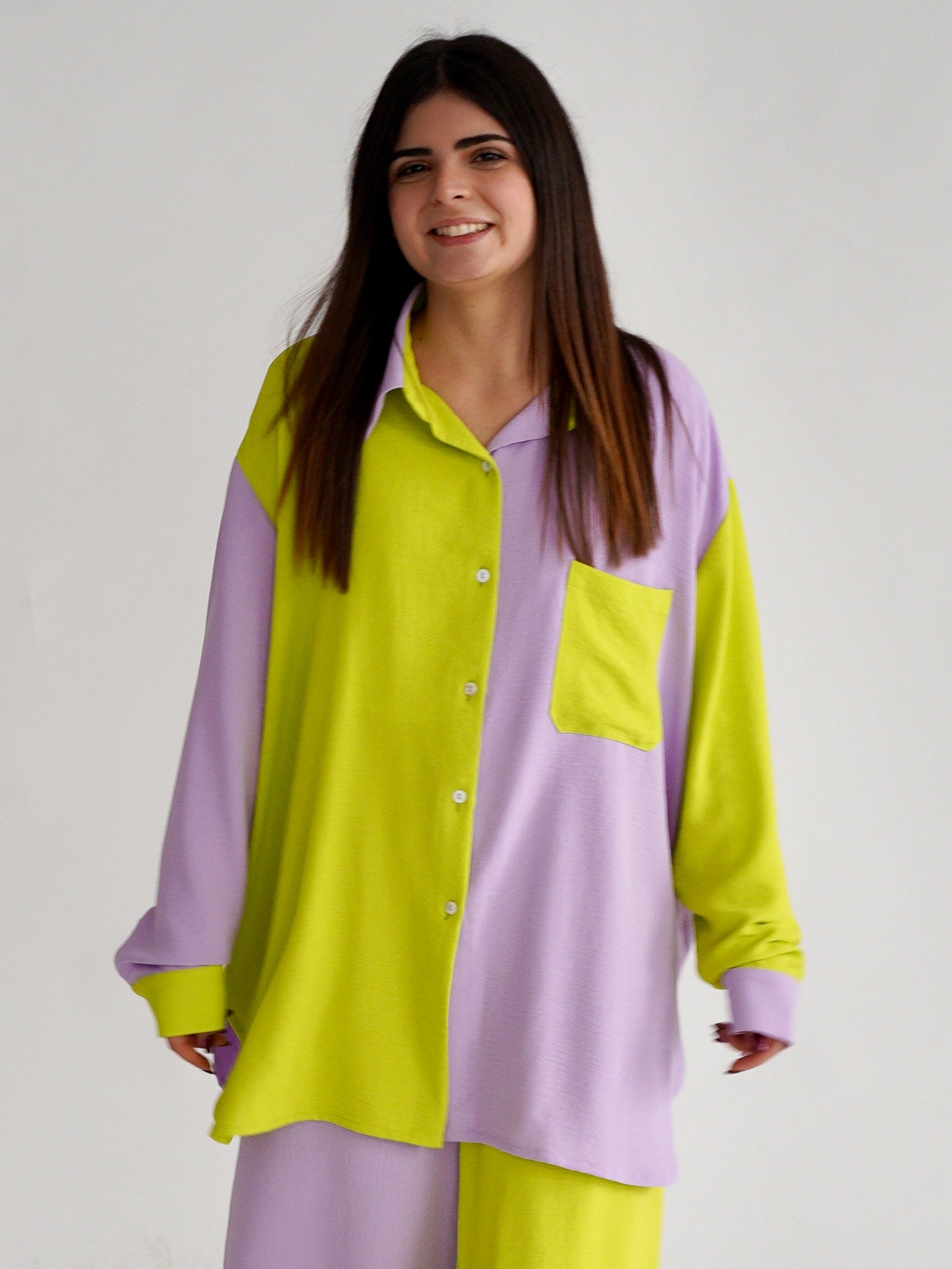 Nescence Oversized Shirt | Duo Lilac and Lime Green | Long Sleeve | One Size Fits All