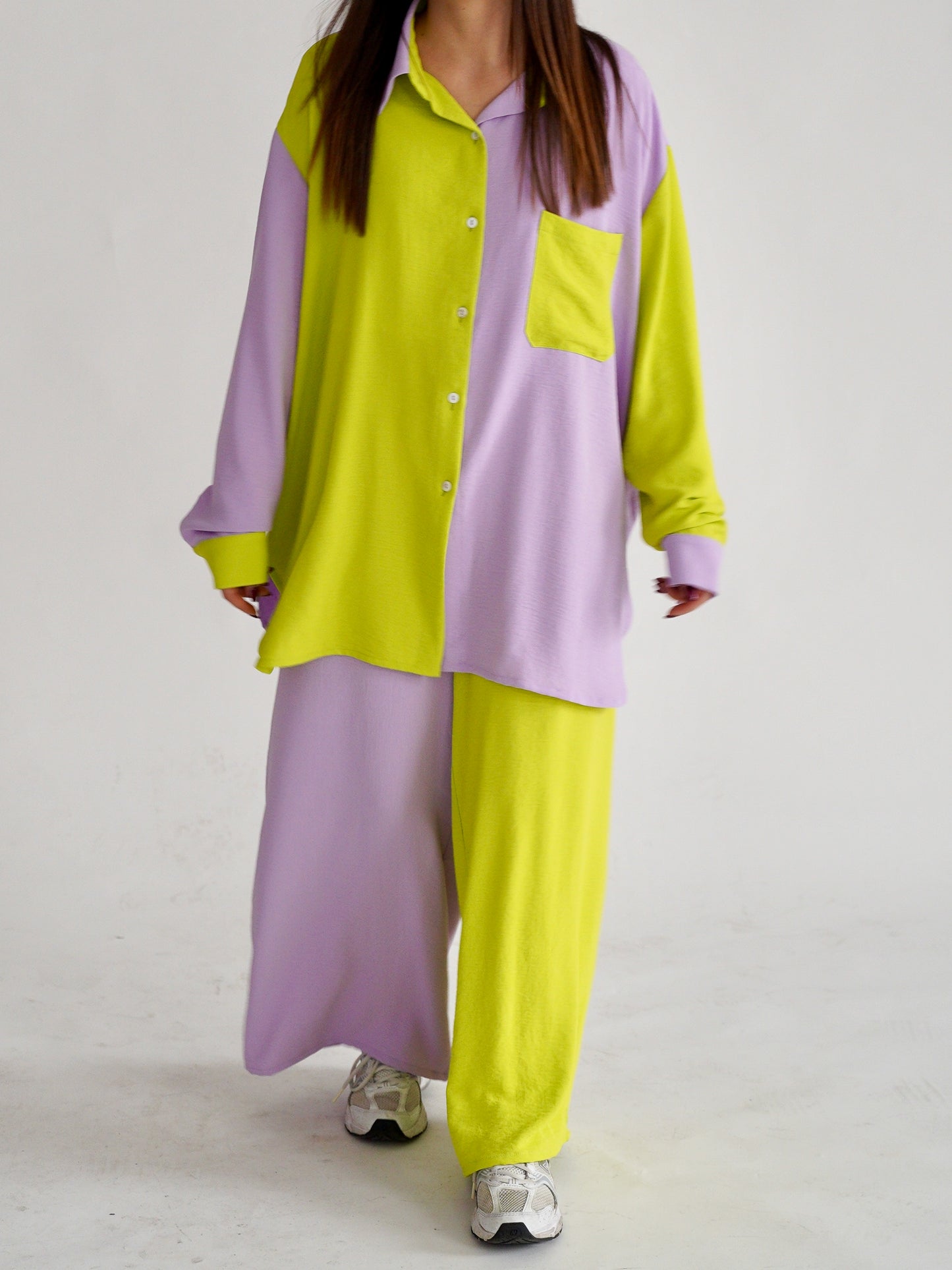 Nescence Oversized Shirt | Duo Lilac and Lime Green | Long Sleeve | One Size Fits All