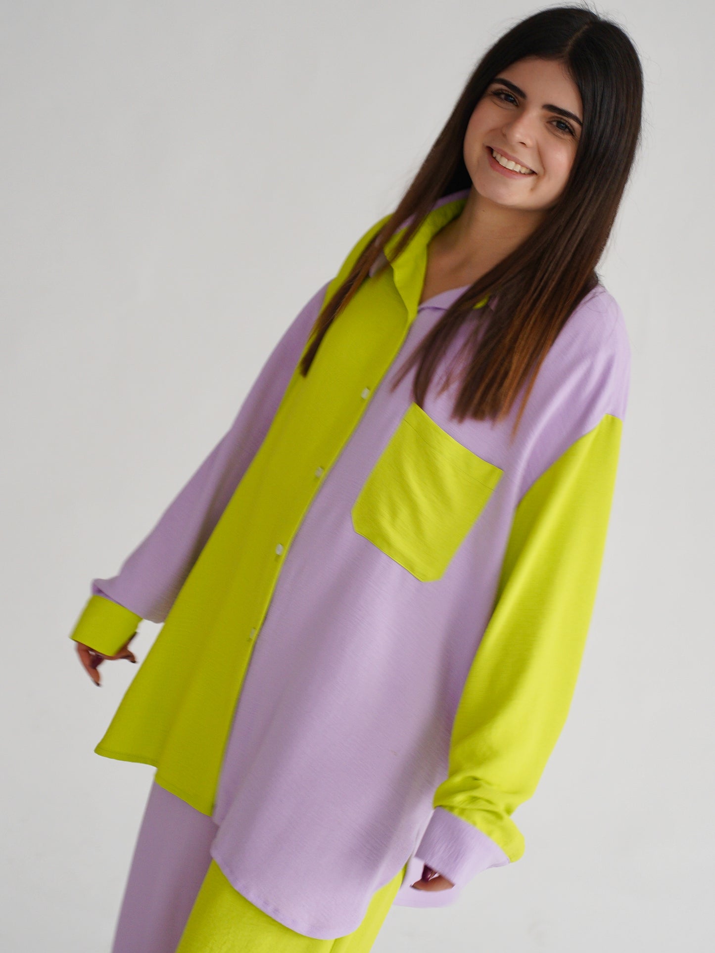 Nescence Oversized Shirt | Duo Lilac and Lime Green | Long Sleeve | One Size Fits All