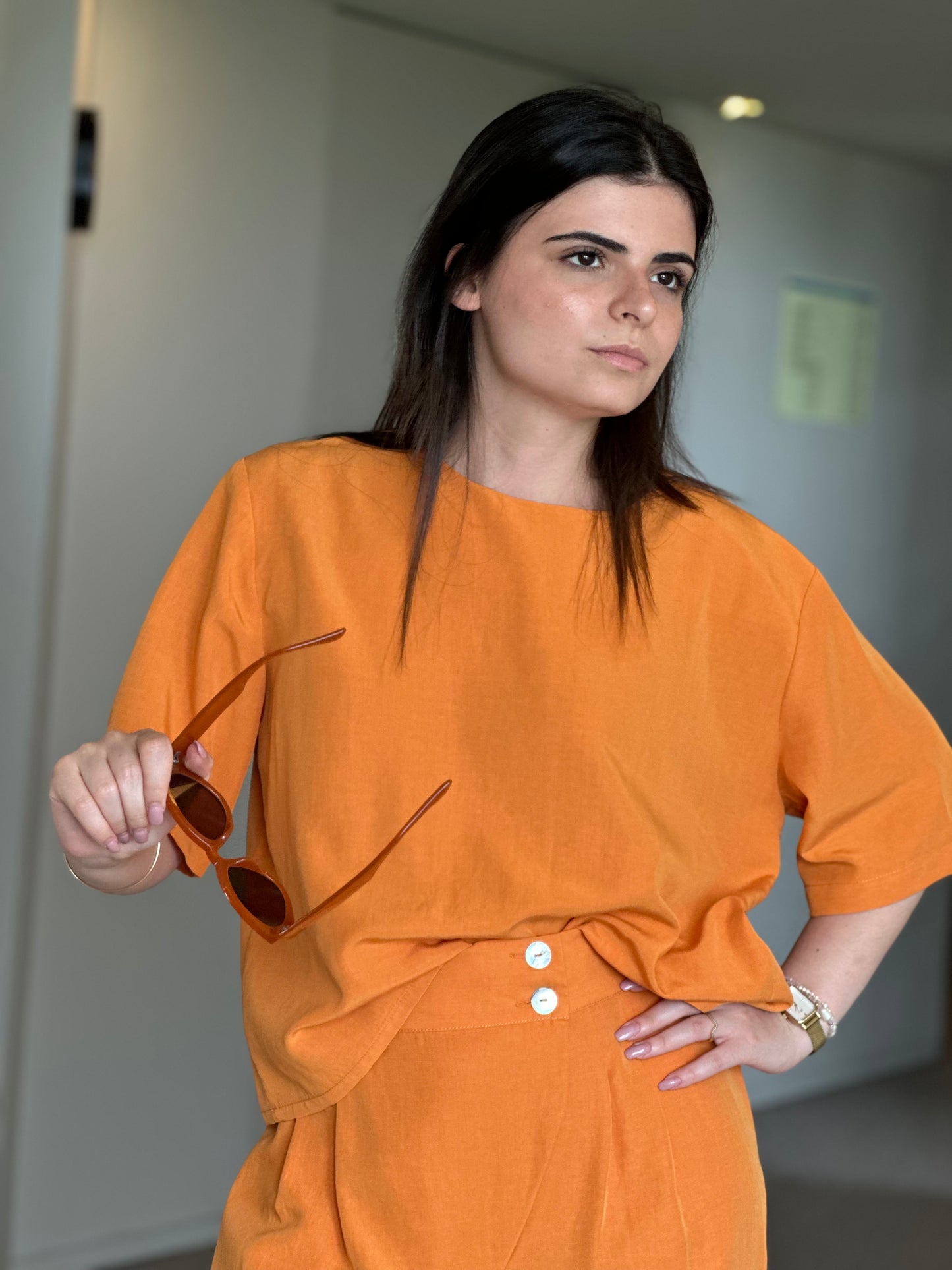 Blusa de Manga Curta Sementa | Cor Laranja