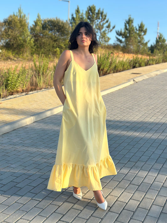 Vestido Evasé LARAL | Cor Amarelo Manteiga