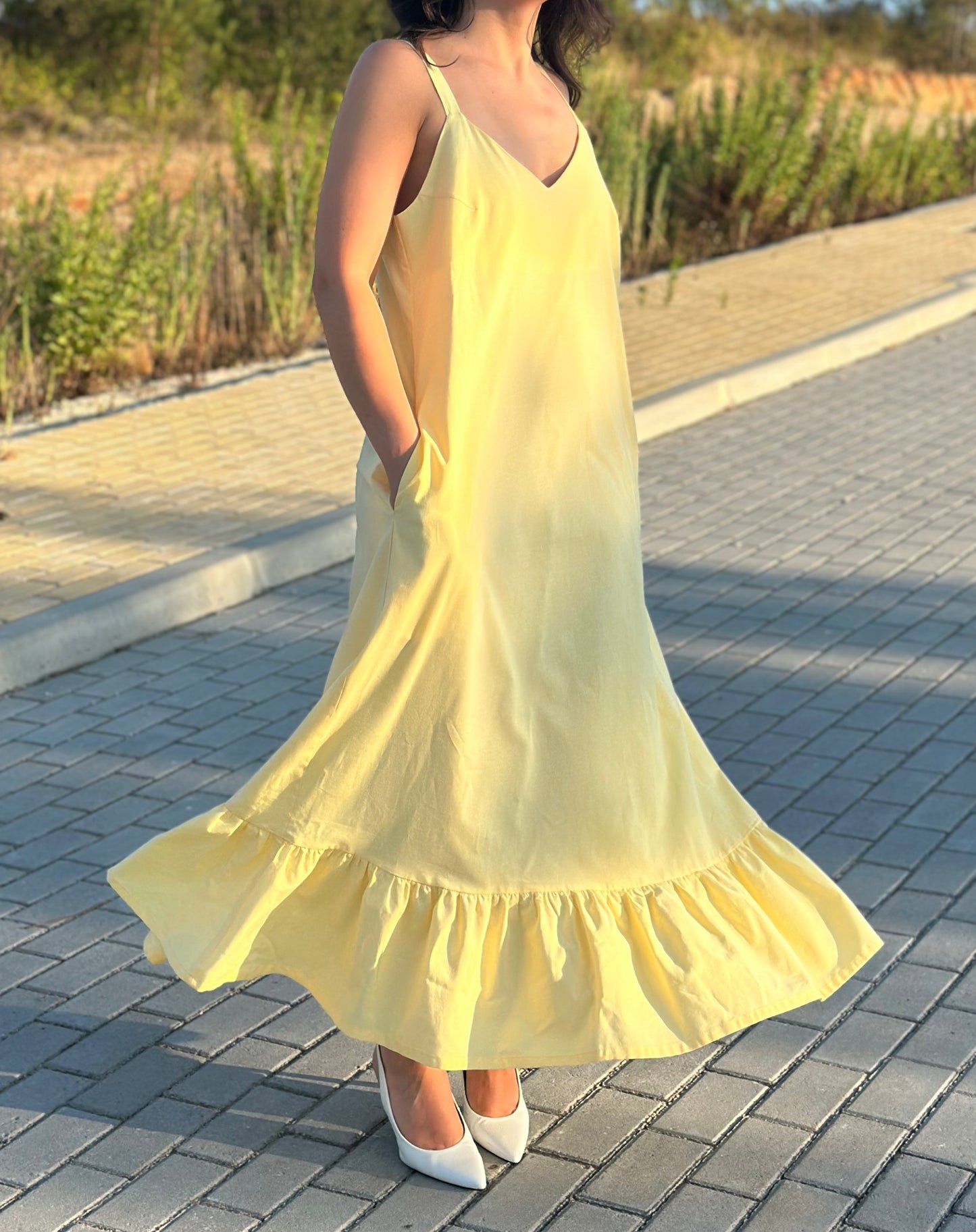 Vestido Evasé LARAL | Cor Amarelo Manteiga