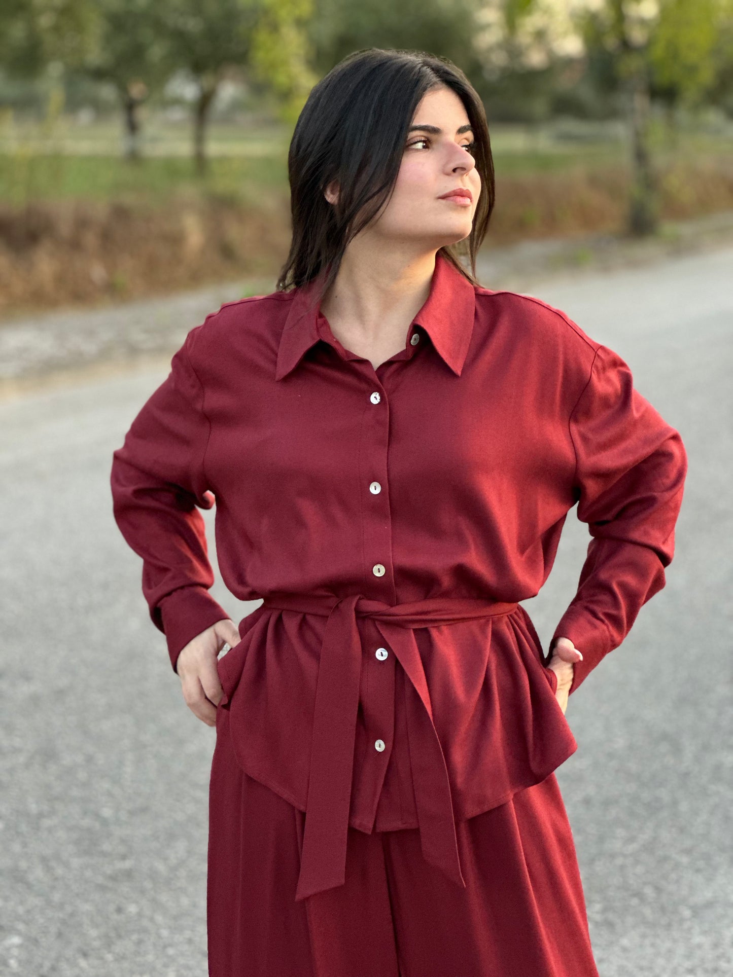 Camisa de Manga Comprida Oliva | Cor Bordô