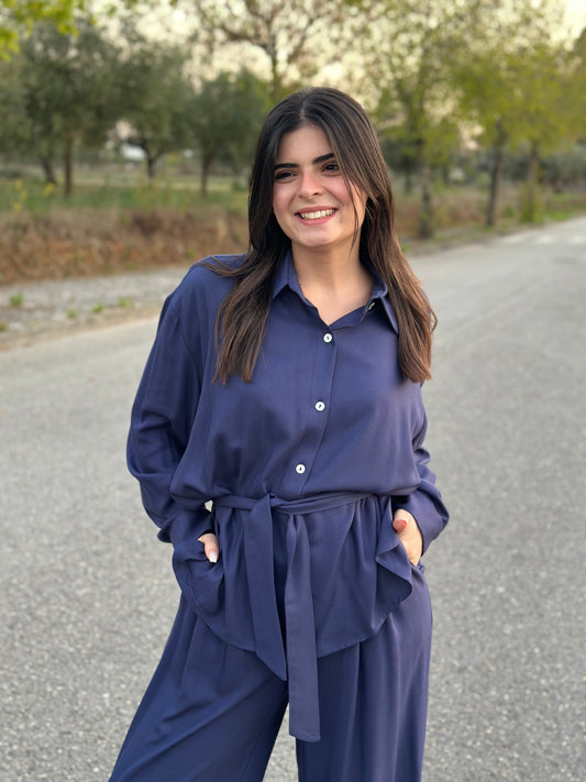 Camisa de Manga Comprida Oliva | Cor Azul Escuro